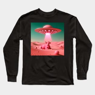 A cow and an ufo tshirt crewneck hoodie apparel pillow wall art magnet sticker mugg tote tapestry pin Long Sleeve T-Shirt